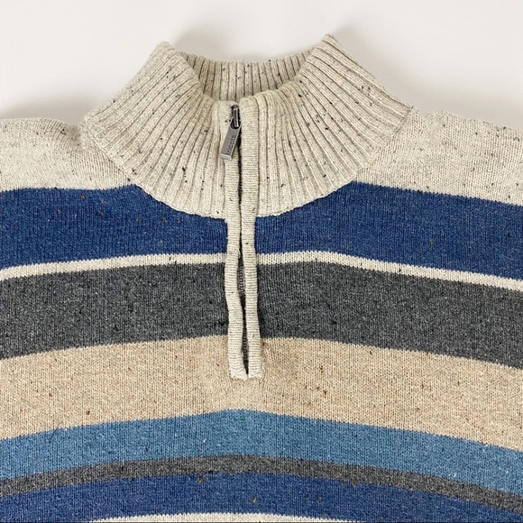 TRICOTS ST RAPHAEL Quarter Zip Striped Mock neck Speckled Pullover Sweater XL - Picture 4 of 13